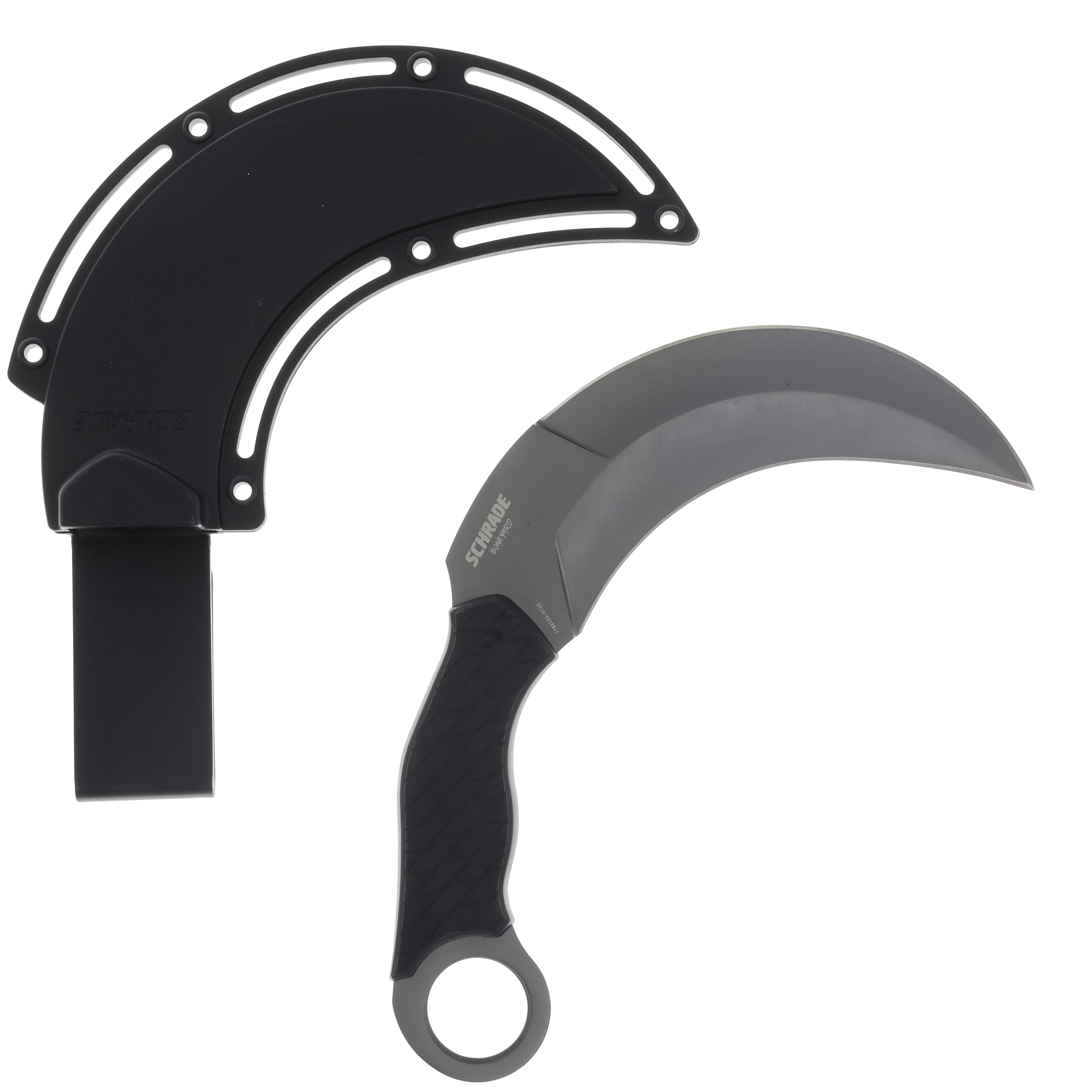Schrade Boneyard Fixed Blade Knife Gray AUS-8 Hawkbill/Black Rubber 1182504 View 1
