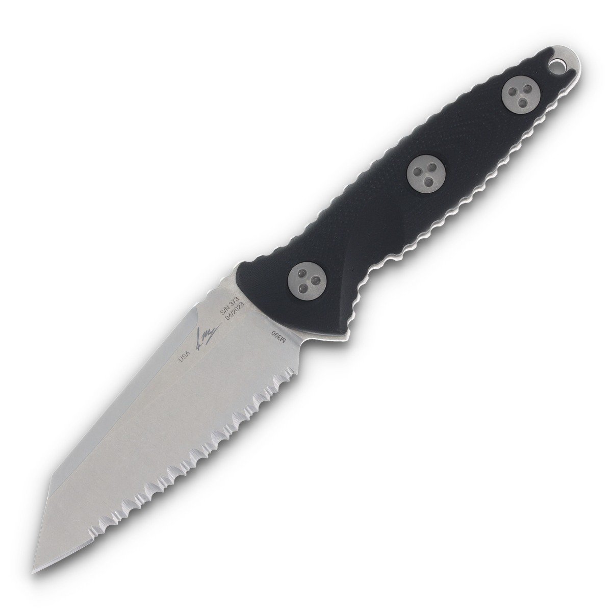Microtech SOCOM Alpha Mini Warcom Fixed Blade 3.72in Stonewash Serrated Blade MT93M12 View 1