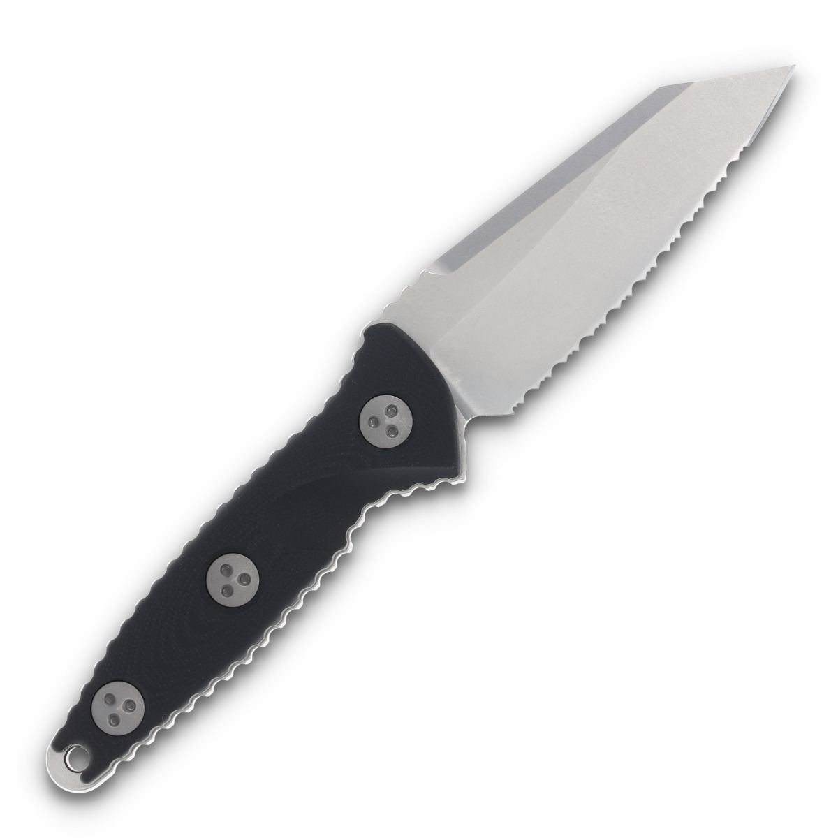 Microtech SOCOM Alpha Mini Warcom Fixed Blade 3.72in Stonewash Serrated Blade MT93M12 View 2