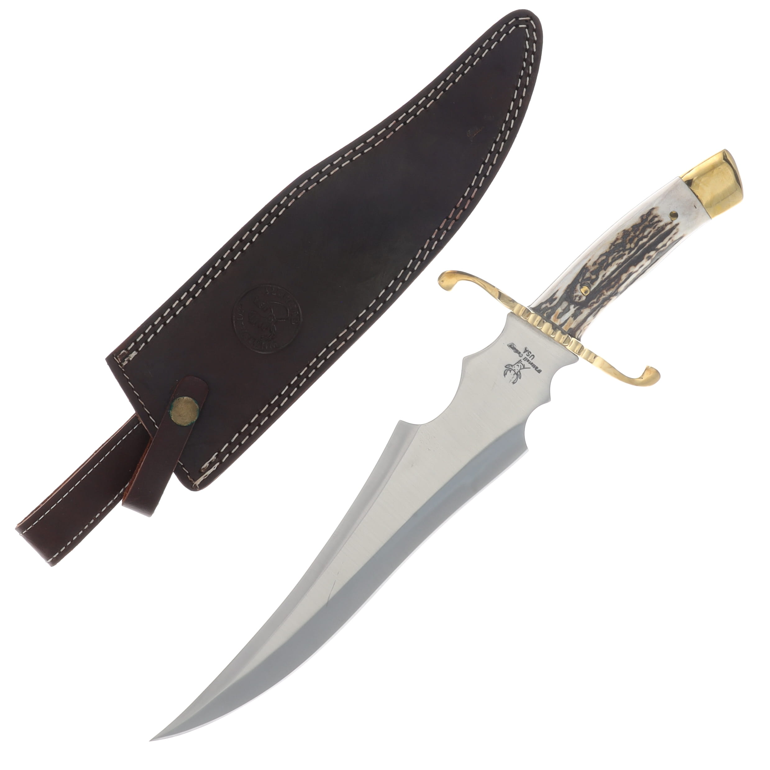Frost Cutlery Large Stag Antler Bowie with Leather Sheath FRWT002 View 1