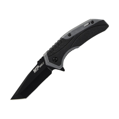 Smith & Wesson M&P Shield Spring-Assisted Flipper Black Tanto Linerlock Folding Knife Gray Polymer 1147101 View 1