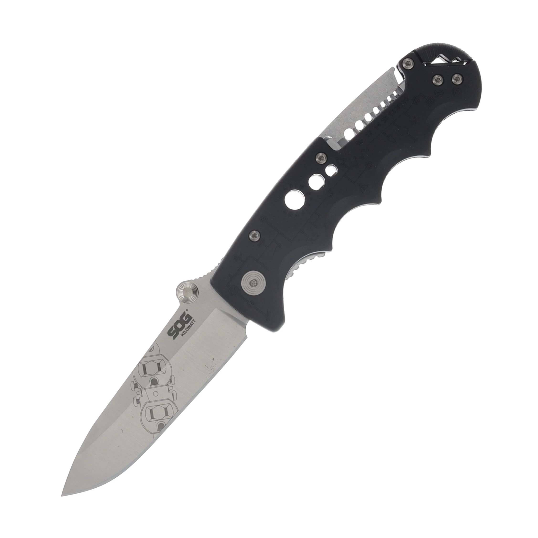 SOG Kilowatt Folding Knife Black GRN Handle 3.4in AUS-8 Clip Point Blade SOGEL01 View 1