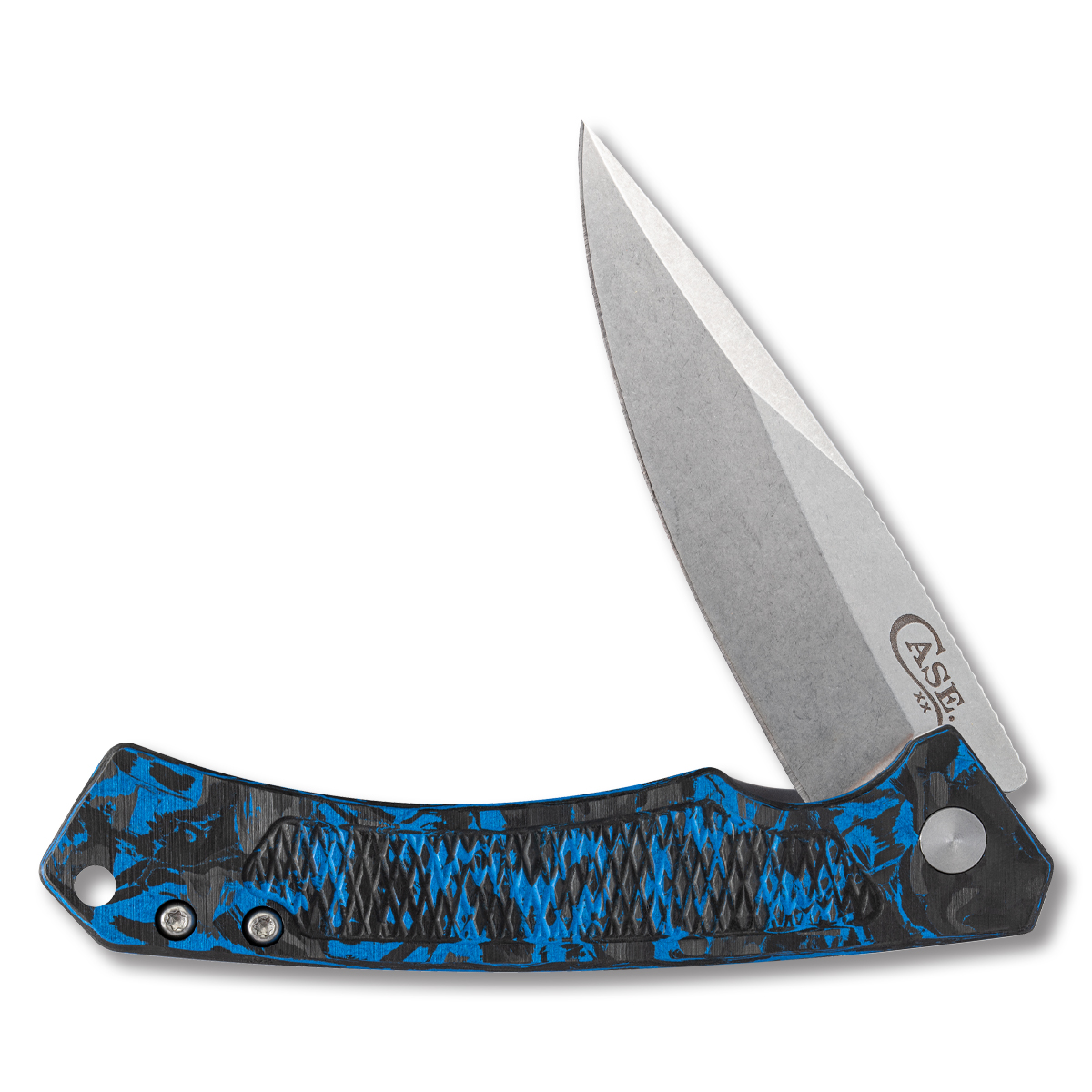 Case Marilla Framelock Folding Knife (2023 Blade Show Edition, Black and Blue Marbled Carbon Fiber) CA25895 View 2