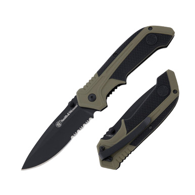 Smith & Wesson Assisted OD Green Folding Knife 3.23in Drop Point Blade View 1