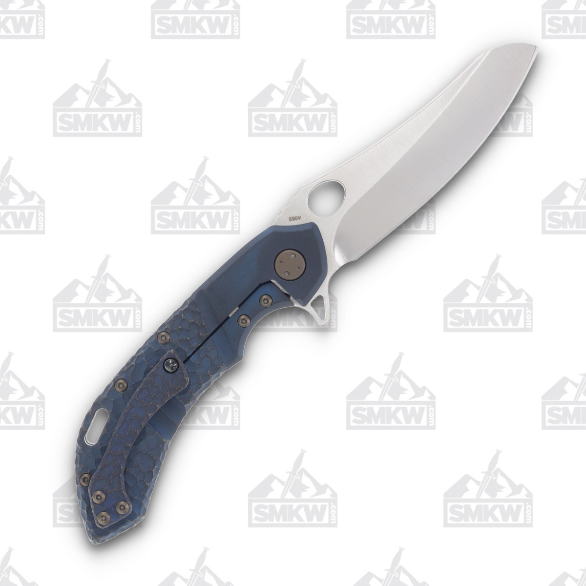 Olamic Wayfarer 247 Folding Knife 104M Mouflon (Blue Faux Bolsters/Craters, Matte Bronze) 104M View 2