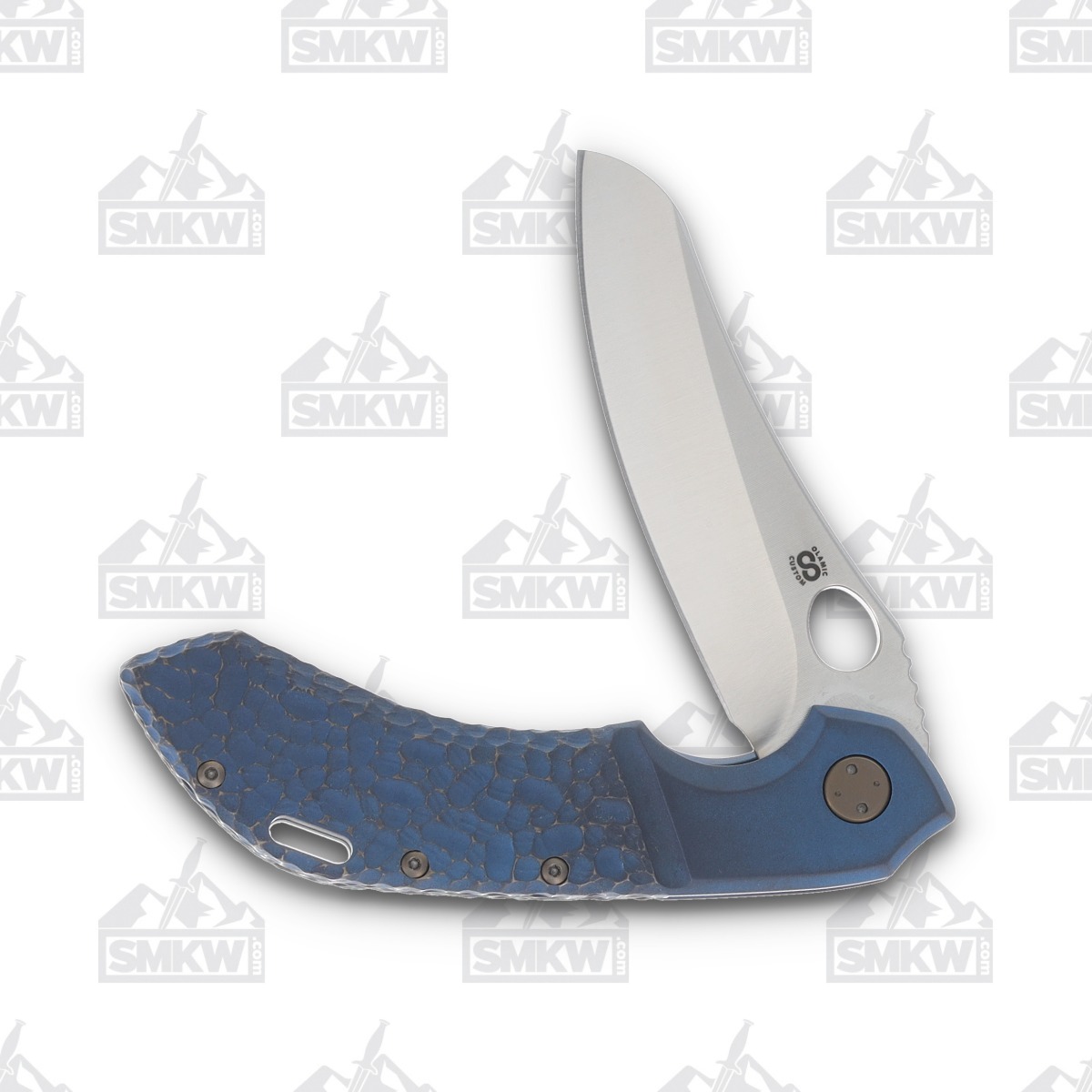 Olamic Wayfarer 247 Folding Knife 104M Mouflon (Blue Faux Bolsters/Craters, Matte Bronze) 104M View 3