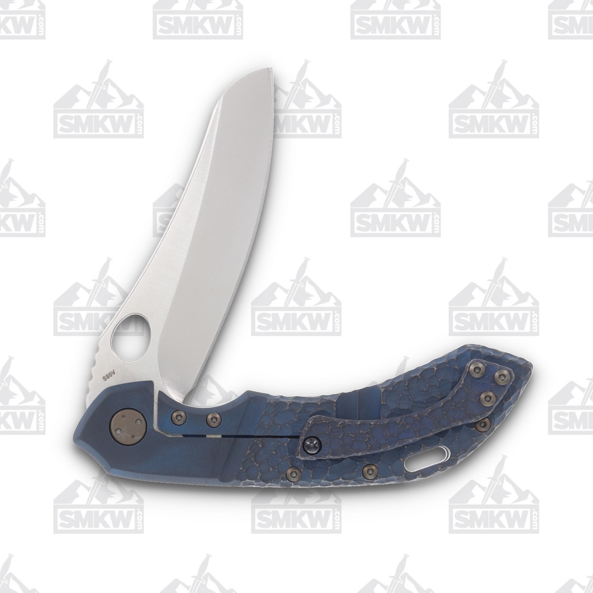 Olamic Wayfarer 247 Folding Knife 104M Mouflon (Blue Faux Bolsters/Craters, Matte Bronze) 104M View 4