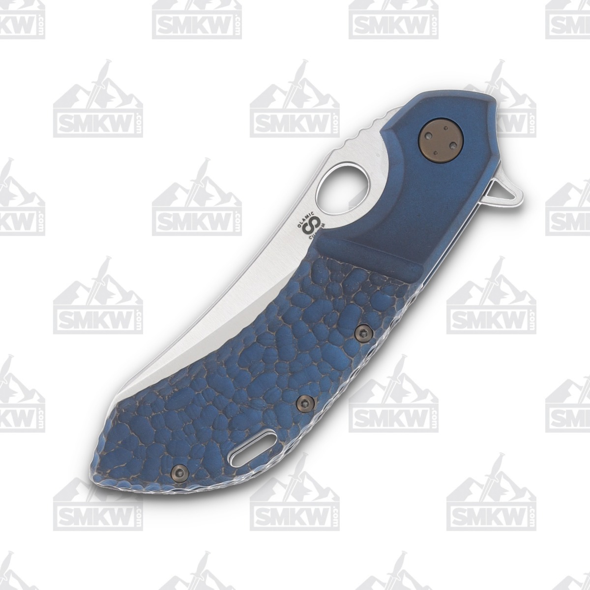 Olamic Wayfarer 247 Folding Knife 104M Mouflon (Blue Faux Bolsters/Craters, Matte Bronze) 104M View 6