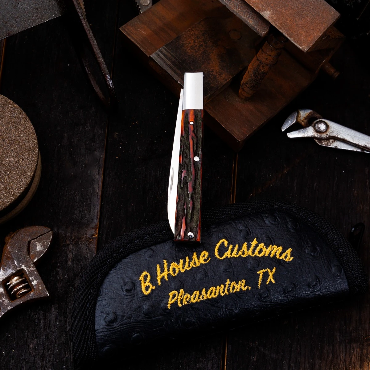 B House Custom Knives Sambar Stag Amber Doctor's Knife (2023 Blade Show Edition) BHCK001 View 14