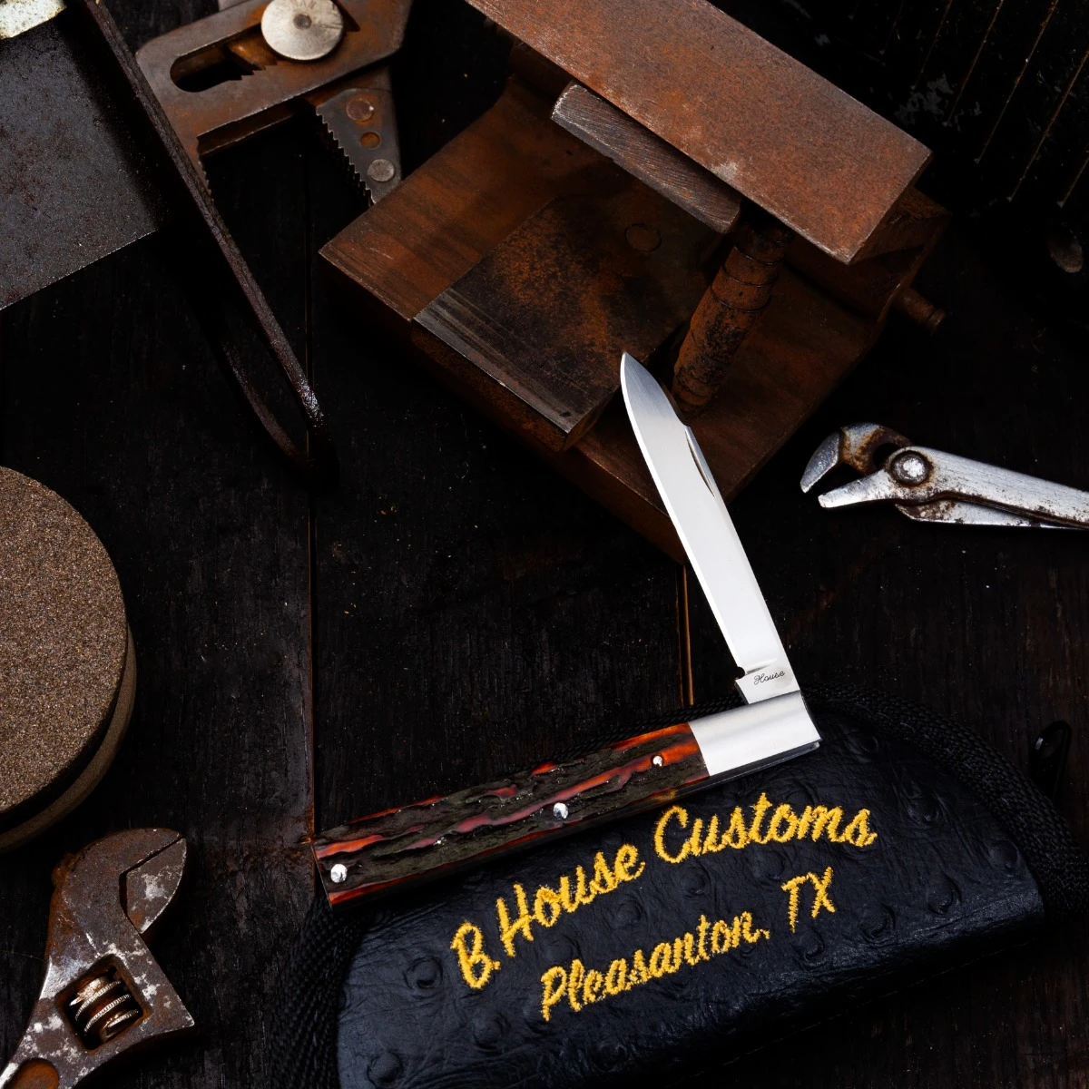 B House Custom Knives Sambar Stag Amber Doctor's Knife (2023 Blade Show Edition) BHCK001 View 16