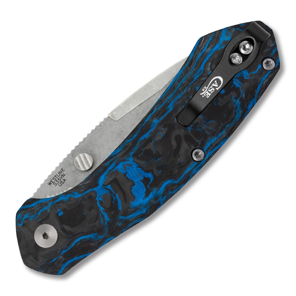 Case Westline Spring-Assisted Linerlock Folding Knife (2023 Blade Show Edition, Black and Blue Marbled Carbon Fiber) CA36556 View 4