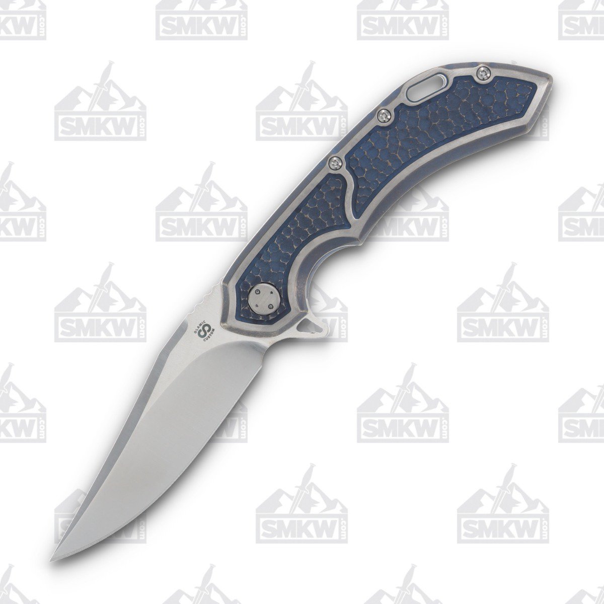 Olamic Wayfarer 247 Folding Knife T-107B Bowie (Stonewash, Blue Frame Story) 107B View 1