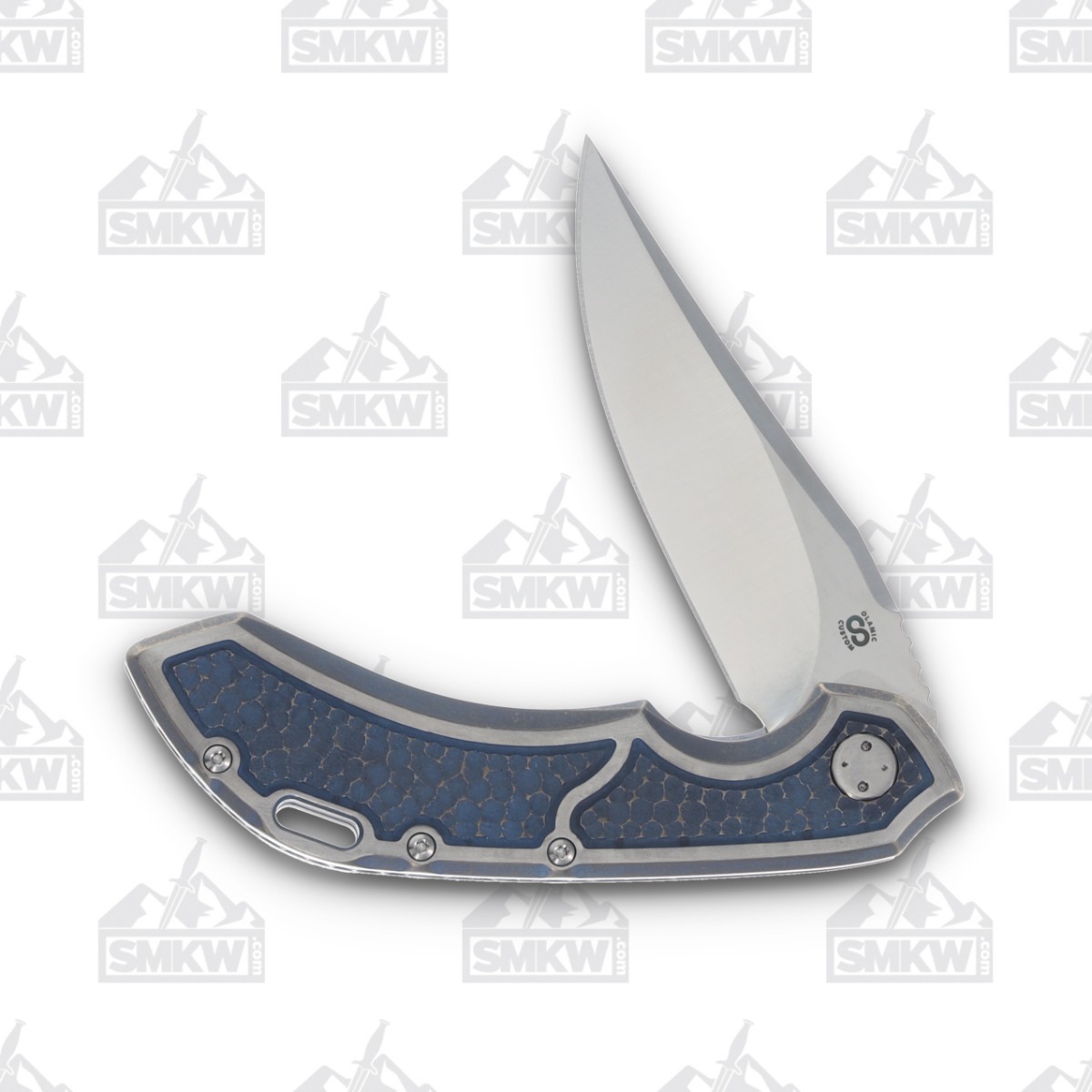 Olamic Wayfarer 247 Folding Knife T-107B Bowie (Stonewash, Blue Frame Story) 107B View 3