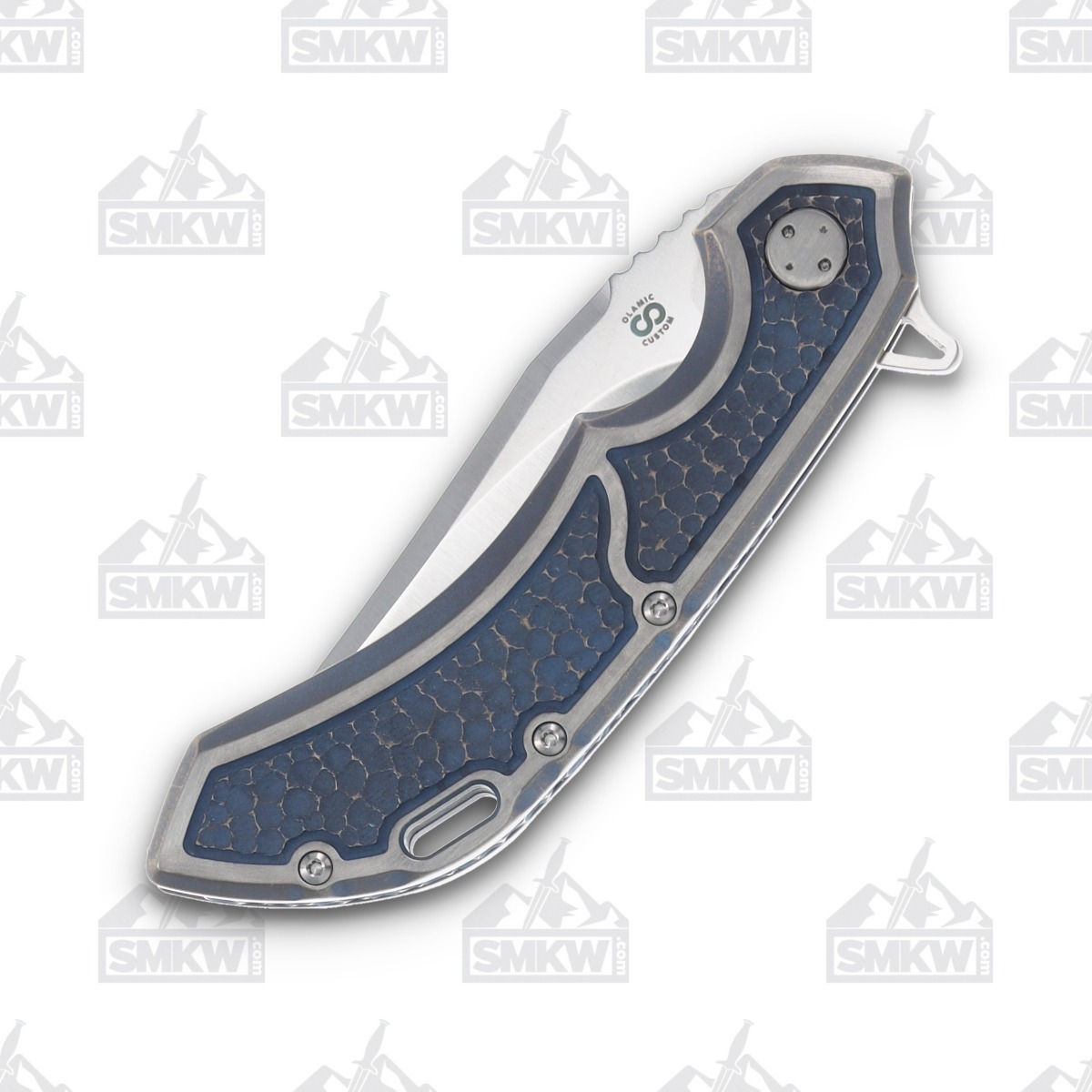 Olamic Wayfarer 247 Folding Knife T-107B Bowie (Stonewash, Blue Frame Story) 107B View 5