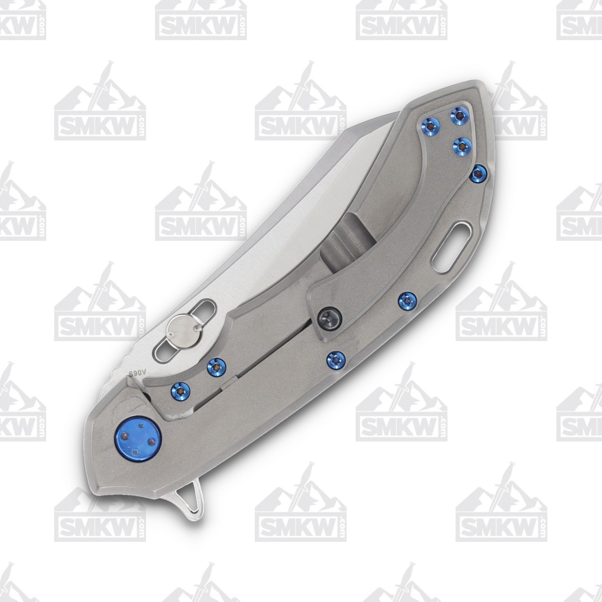 Olamic Wayfarer 247 Folding Knife T-096W Light Blast with Blue Chamfers and Hole Cutouts T096W View 6
