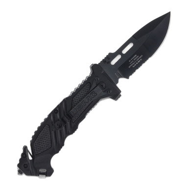 Tac-Force USMC Spring Assisted Folding Rescue Knife Partially Serrated Black MCMA1023BK View 2