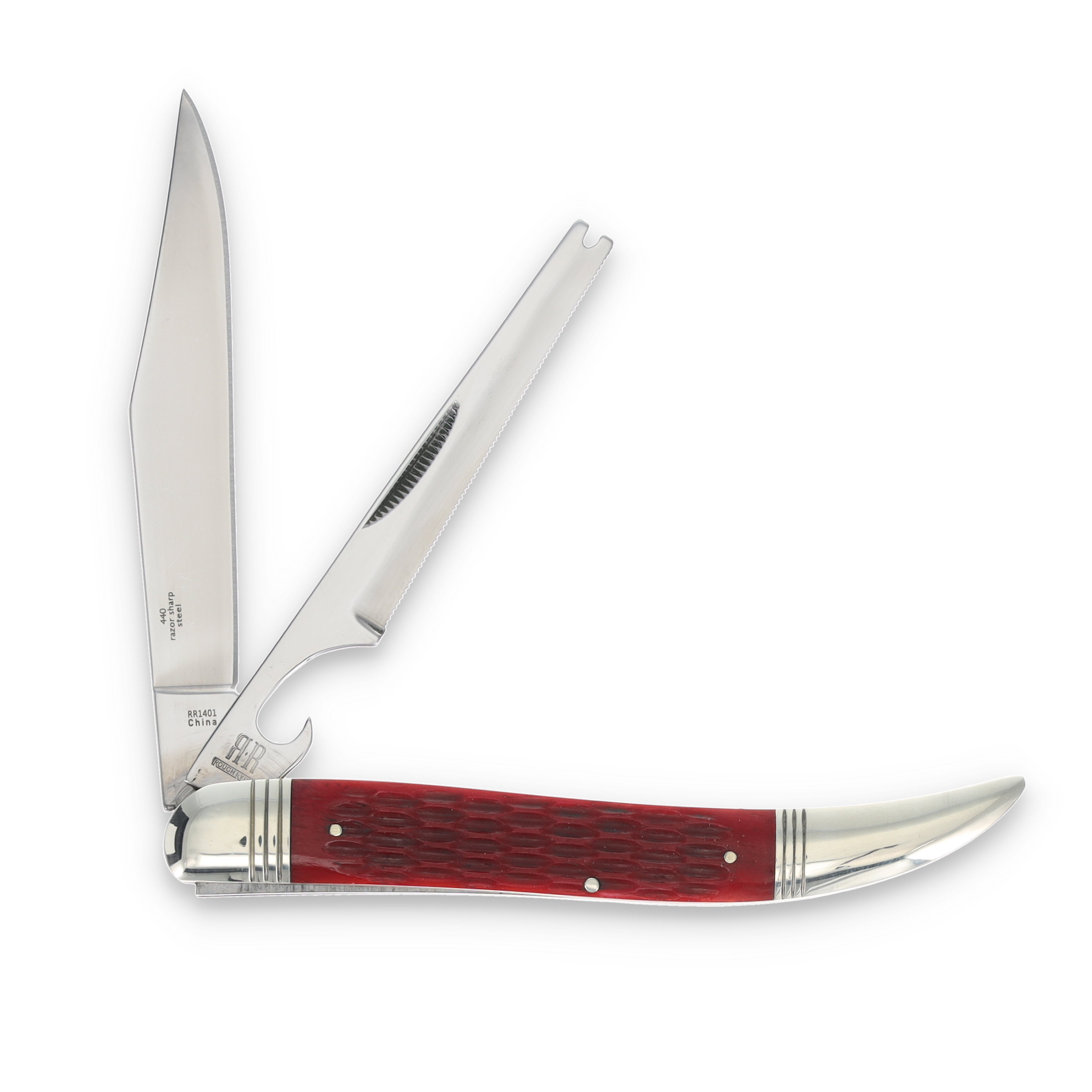 Rough Ryder Red Jigged Bone Folding Fish Knife RR1401 View 2