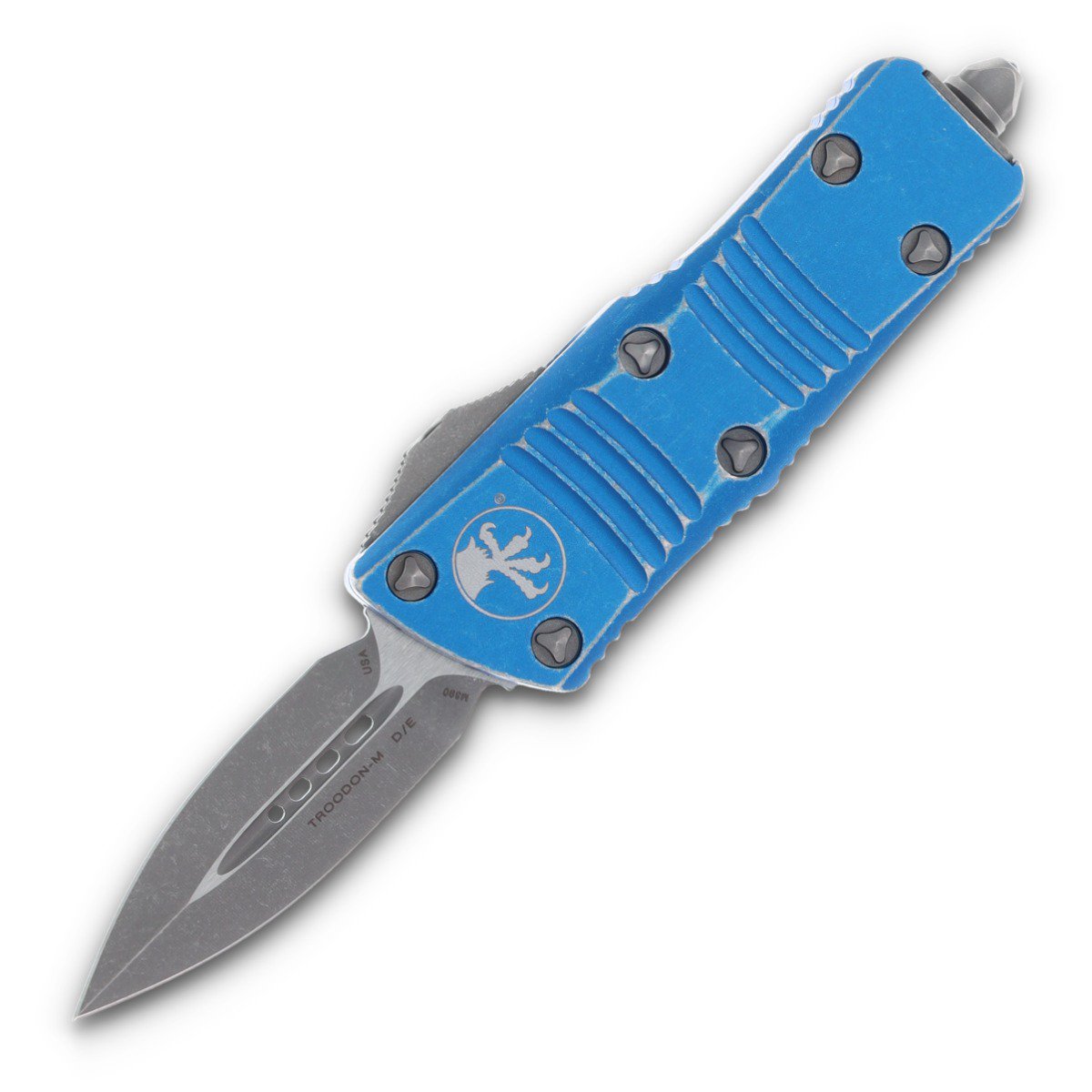 Microtech Mini Troodon Out-The-Front Automatic Knife (D/E Stonewash | Distressed Blue) View 1