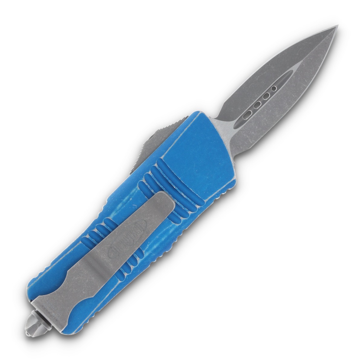 Microtech Mini Troodon Out-The-Front Automatic Knife (D/E Stonewash | Distressed Blue) View 2