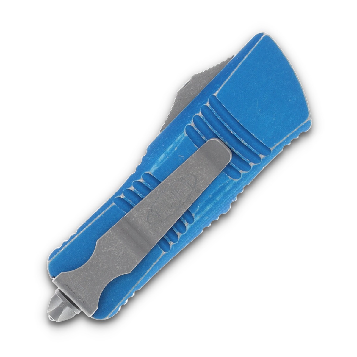 Microtech Mini Troodon Out-The-Front Automatic Knife (D/E Stonewash | Distressed Blue) View 4
