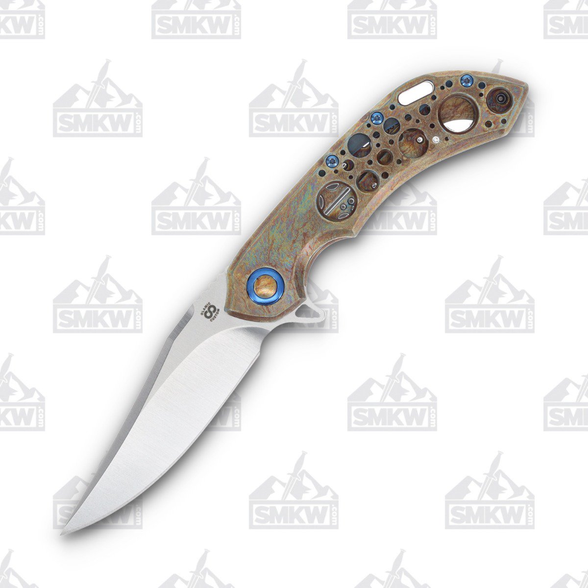 Olamic Wayfarer 247 Bowie S90V Blade TI/Neontropic Handle Acid Rain Holes T111B T111B View 1
