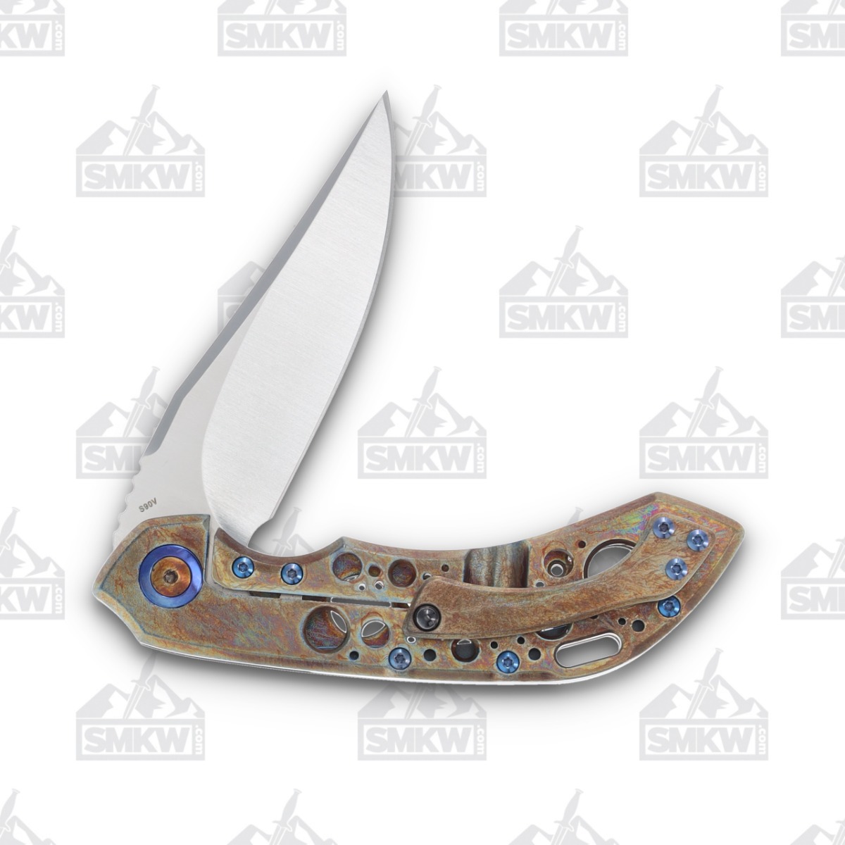 Olamic Wayfarer 247 Bowie S90V Blade TI/Neontropic Handle Acid Rain Holes T111B T111B View 4