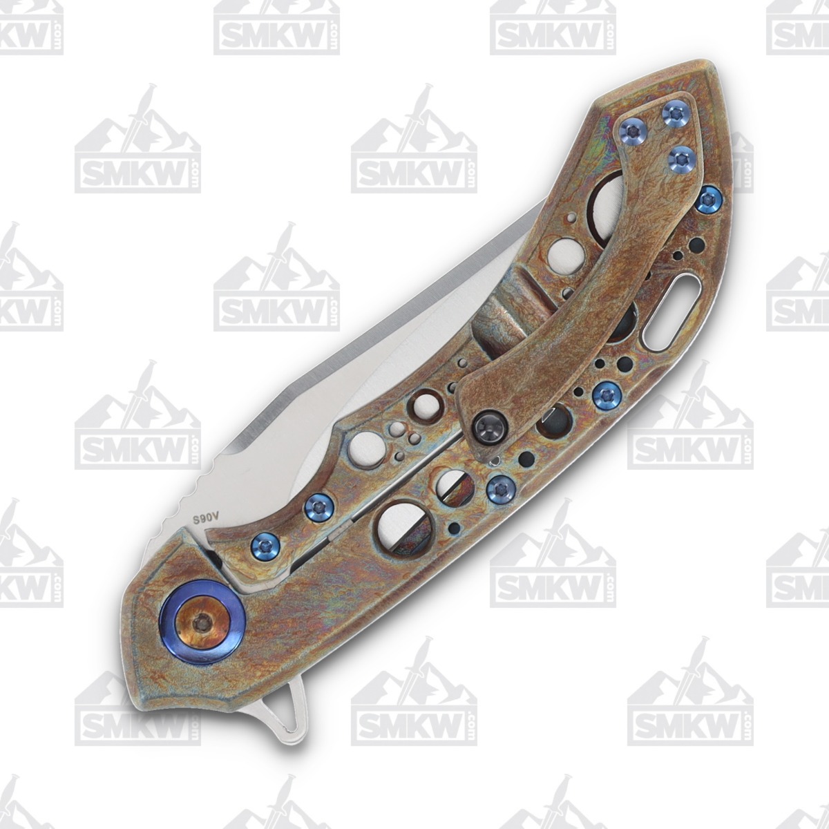 Olamic Wayfarer 247 Bowie S90V Blade TI/Neontropic Handle Acid Rain Holes T111B T111B View 6