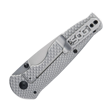 SOG Flash FL Folding Knife Silver SS Handle 3.44in Satin Drop Point Blade SOG1418 View 5