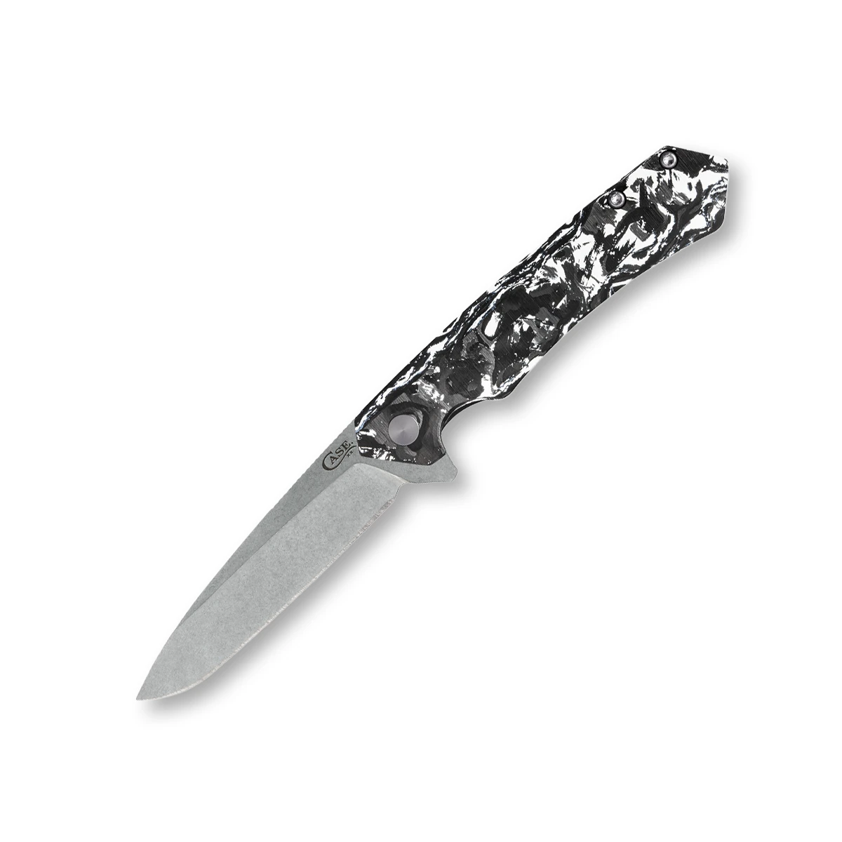 Case Kinzua Framelock Folding Knife (2023 Blade Show Edition, Black and White Marbled Carbon Fiber) CA64802 View 2