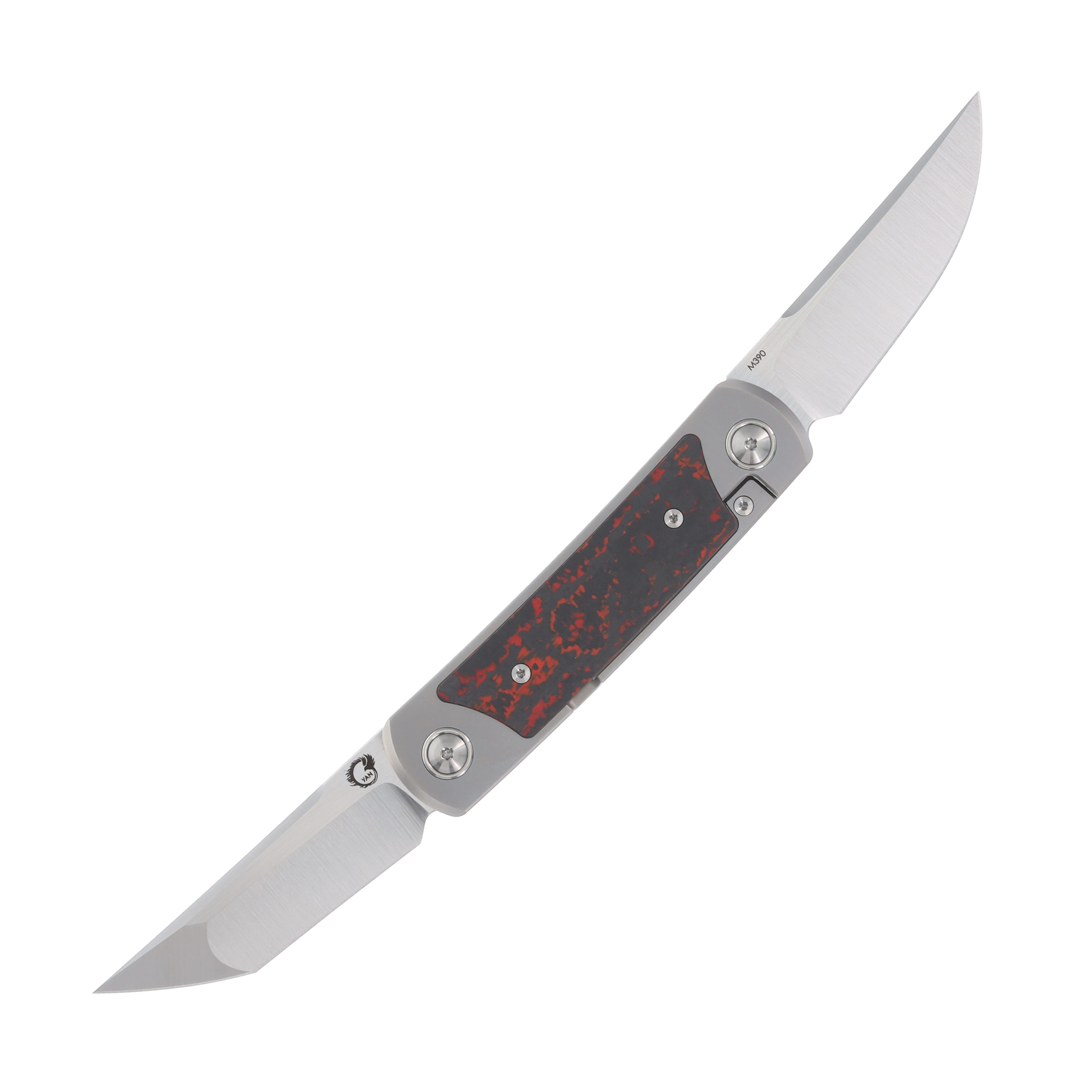 Yan Knives EMW (East Meets West) Double Flipper Folding Knife Lava Flow FatCarbon SMKW Exclusive YANEMWLF View 1