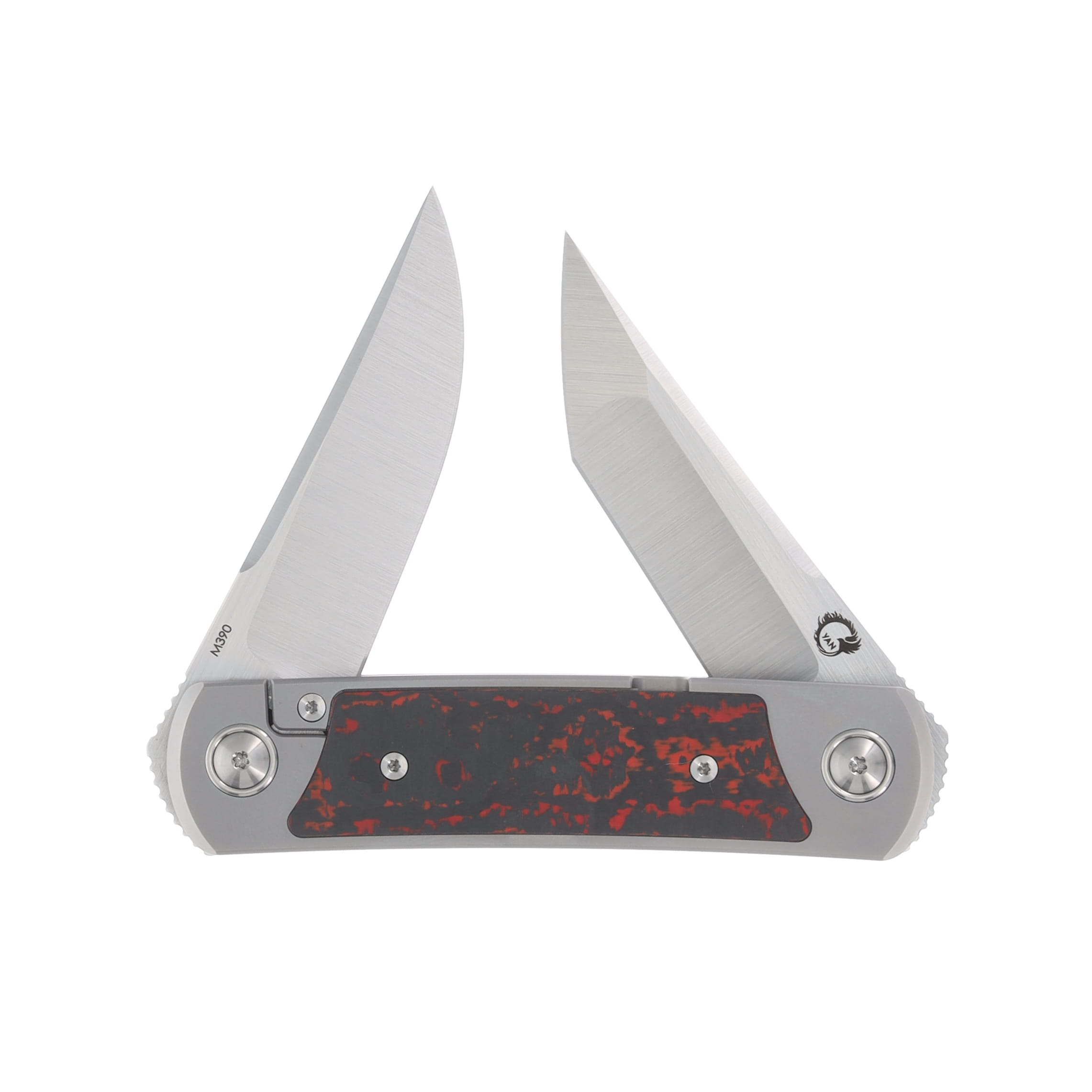 Yan Knives EMW (East Meets West) Double Flipper Folding Knife Lava Flow FatCarbon SMKW Exclusive YANEMWLF View 3