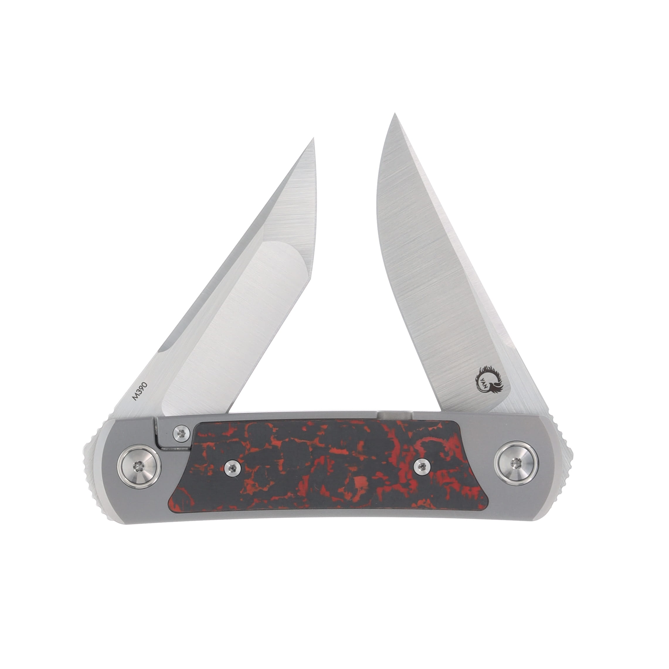 Yan Knives EMW (East Meets West) Double Flipper Folding Knife Lava Flow FatCarbon SMKW Exclusive YANEMWLF View 4