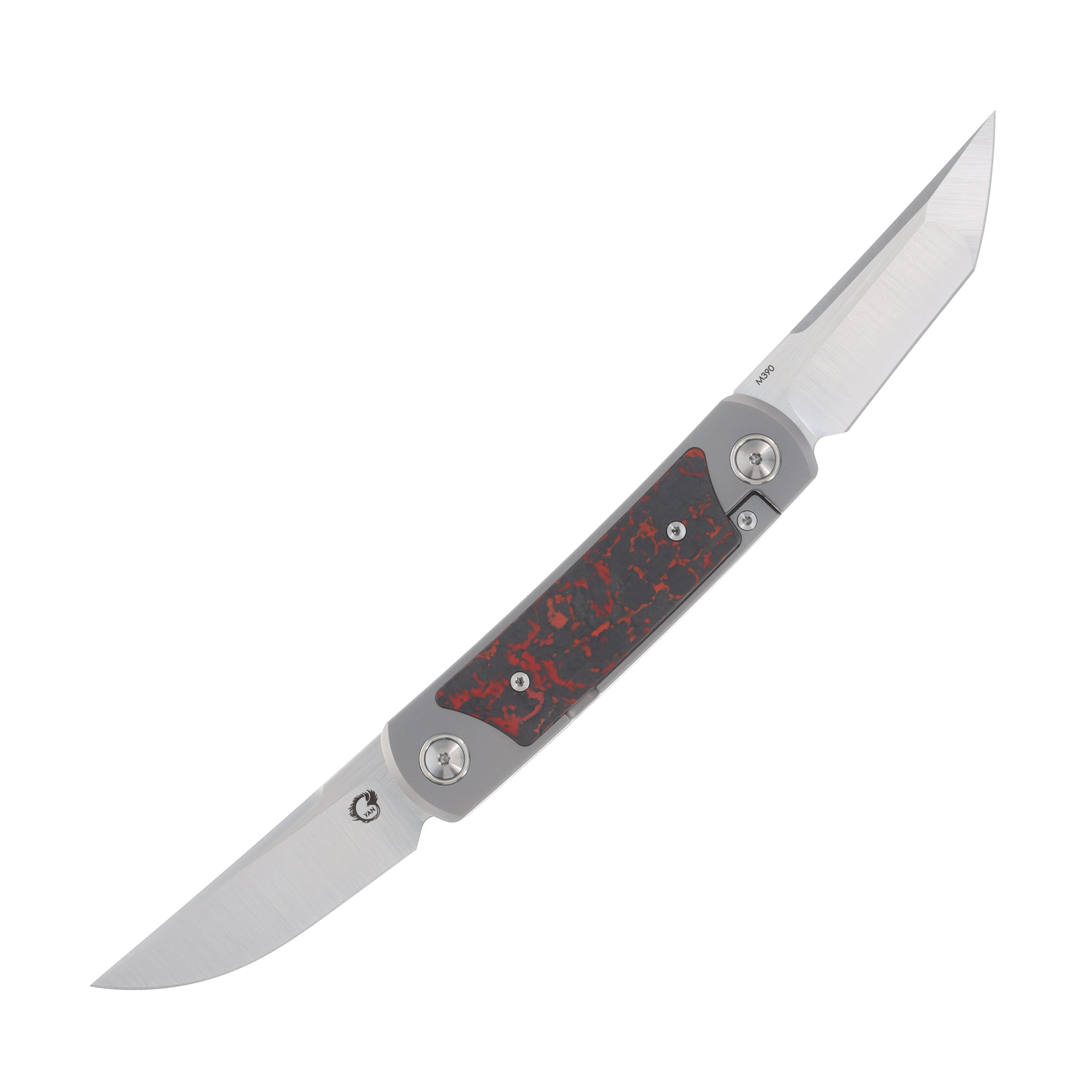 Yan Knives EMW (East Meets West) Double Flipper Folding Knife Lava Flow FatCarbon SMKW Exclusive YANEMWLF View 2