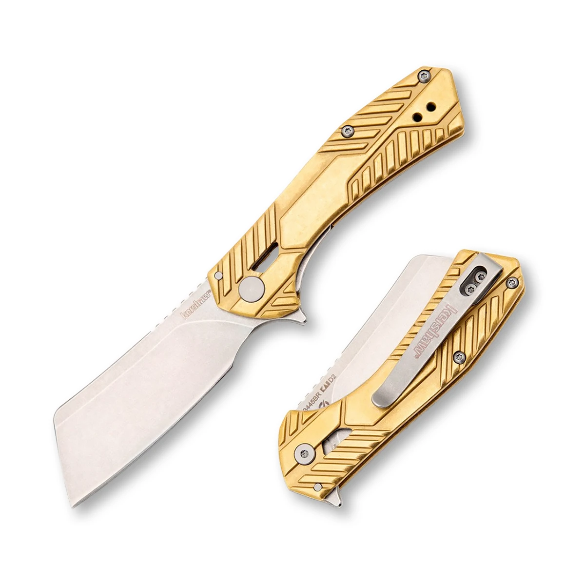 Kershaw Static 2.8" Stonewash D2 Cleaver SMKW Exclusive Brass KS3445BR View 1