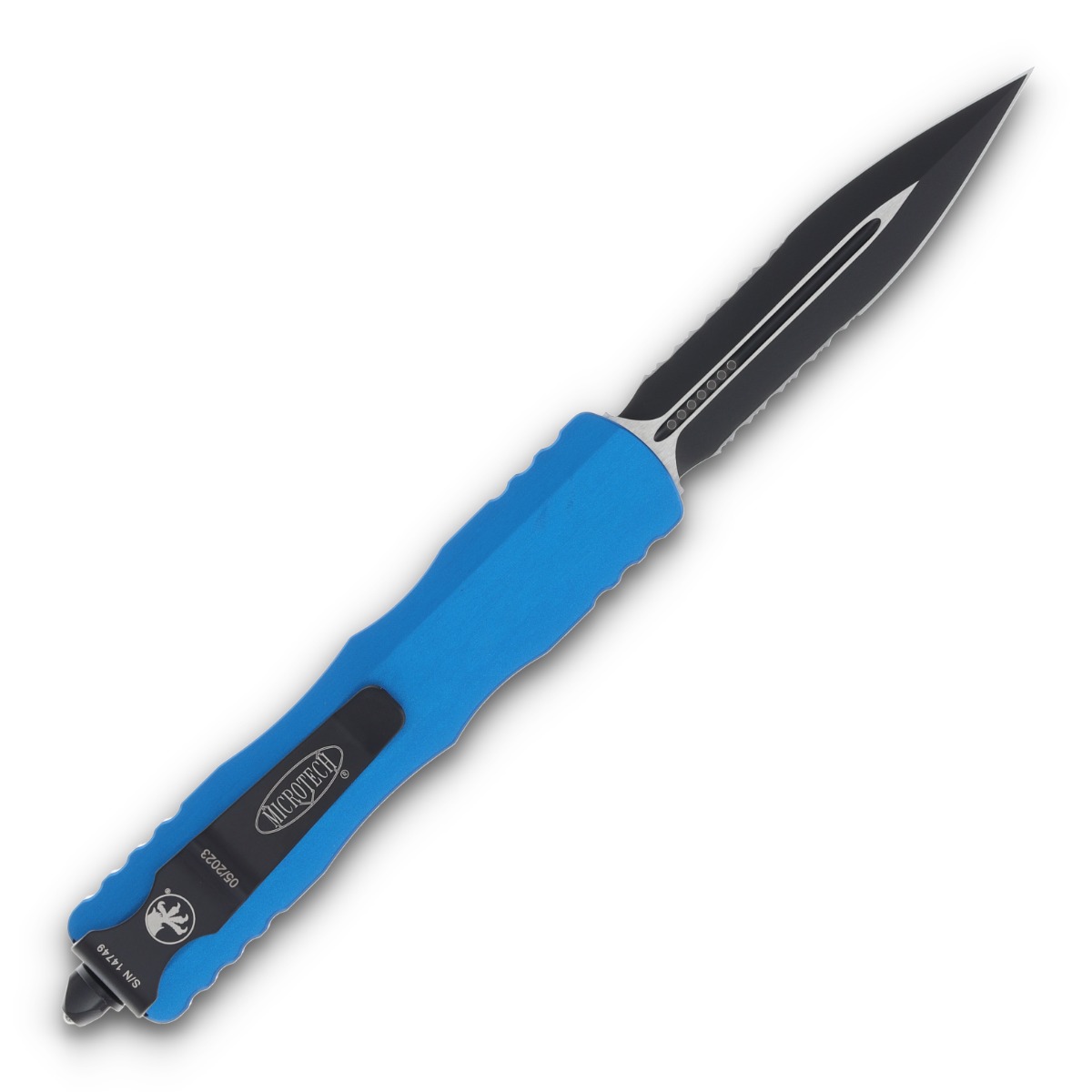 Microtech Dirac OTF Automatic Knife Black Partially Serrated D/E Blue AUMT2252BL View 2