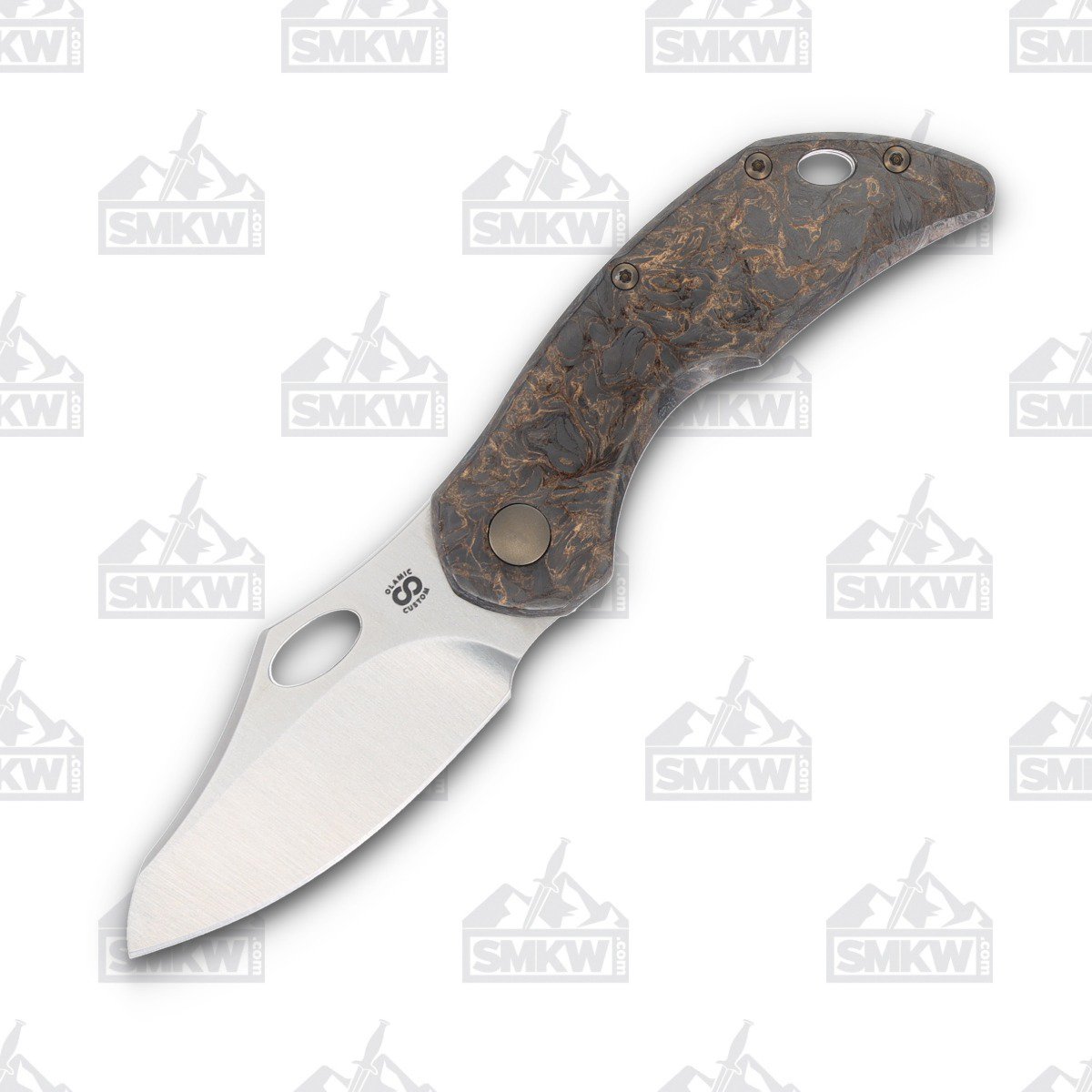 Olamic Busker Semper Folding Knife 016-S Satin Magnacut, Forged Gold FatCarbon BCF016S View 1