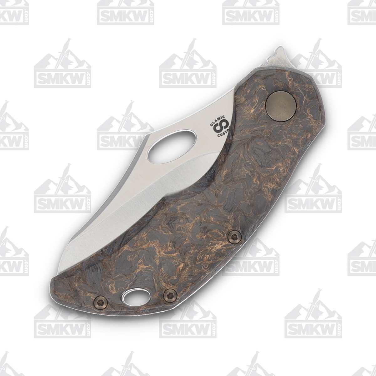 Olamic Busker Semper Folding Knife 016-S Satin Magnacut, Forged Gold FatCarbon BCF016S View 5