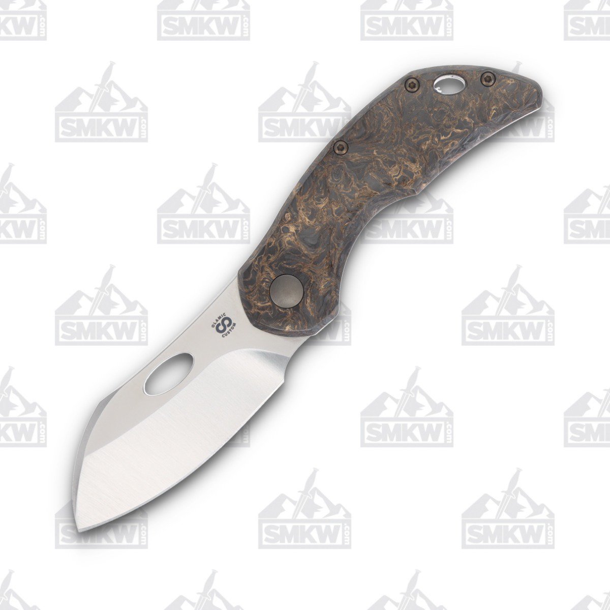 Olamic Busker Largo Folding Knife 016-L Satin Magnacut, Forged Gold FatCarbon BCF016L View 1