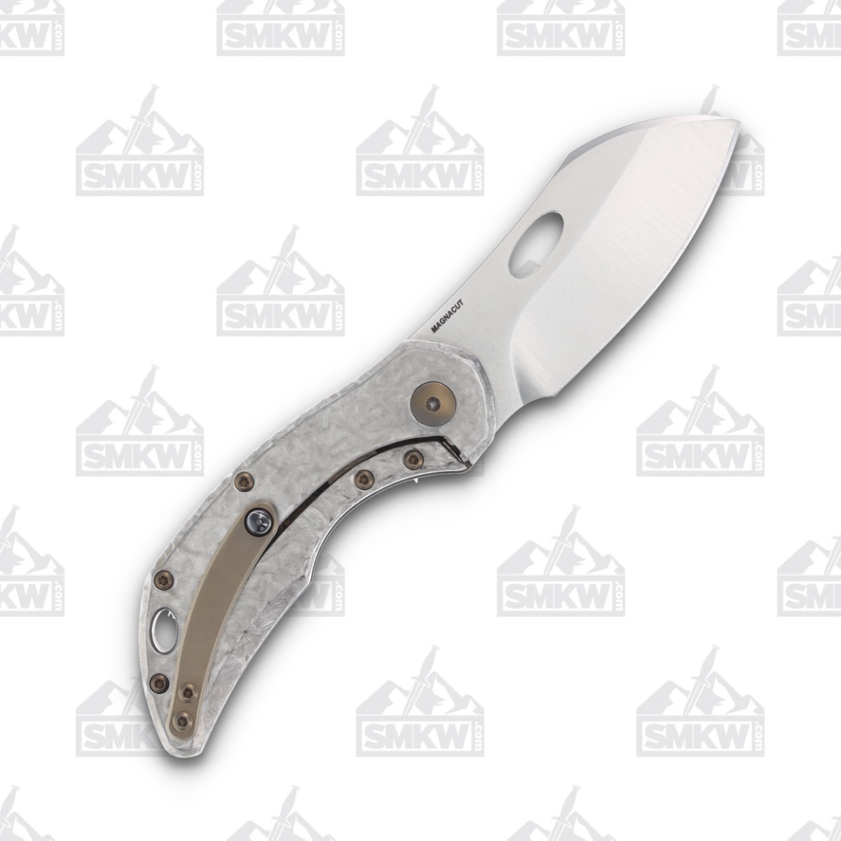 Olamic Busker Largo Folding Knife 016-L Satin Magnacut, Forged Gold FatCarbon BCF016L View 2