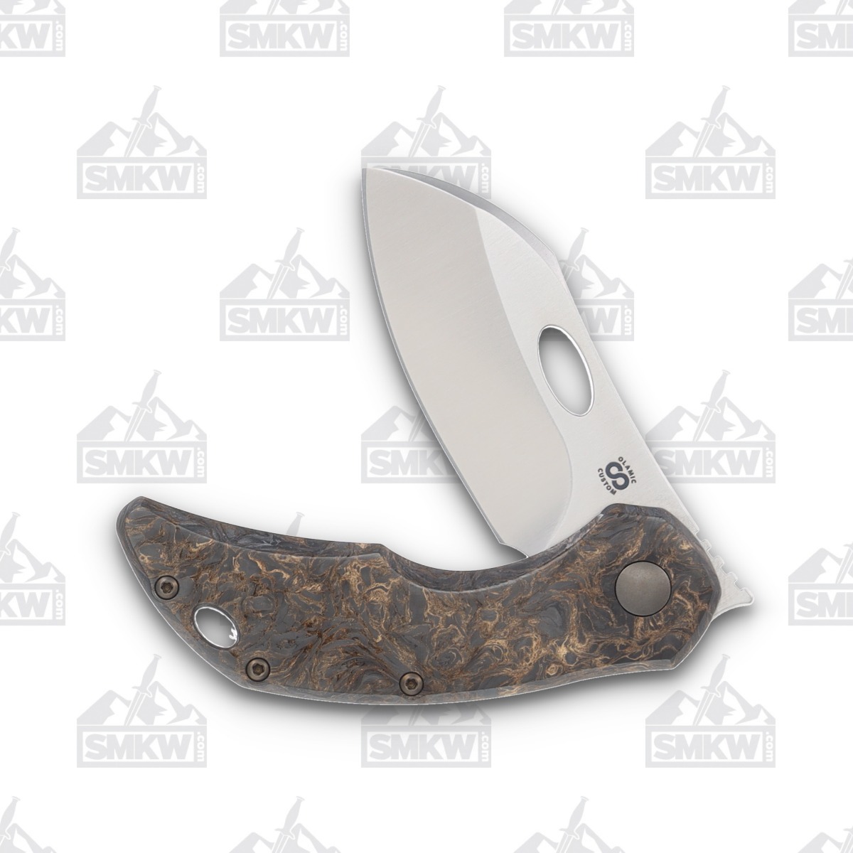 Olamic Busker Largo Folding Knife 016-L Satin Magnacut, Forged Gold FatCarbon BCF016L View 3