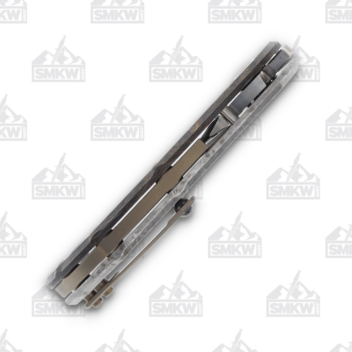 Olamic Busker Largo Folding Knife 016-L Satin Magnacut, Forged Gold FatCarbon BCF016L View 7