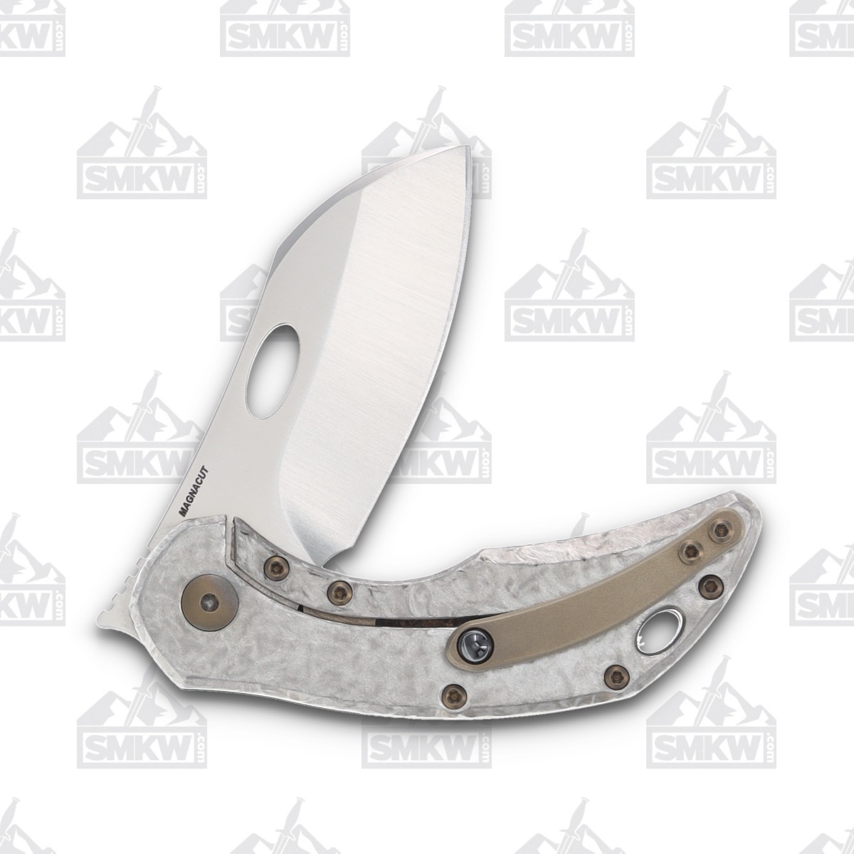 Olamic Busker Largo Folding Knife 016-L Satin Magnacut, Forged Gold FatCarbon BCF016L View 4