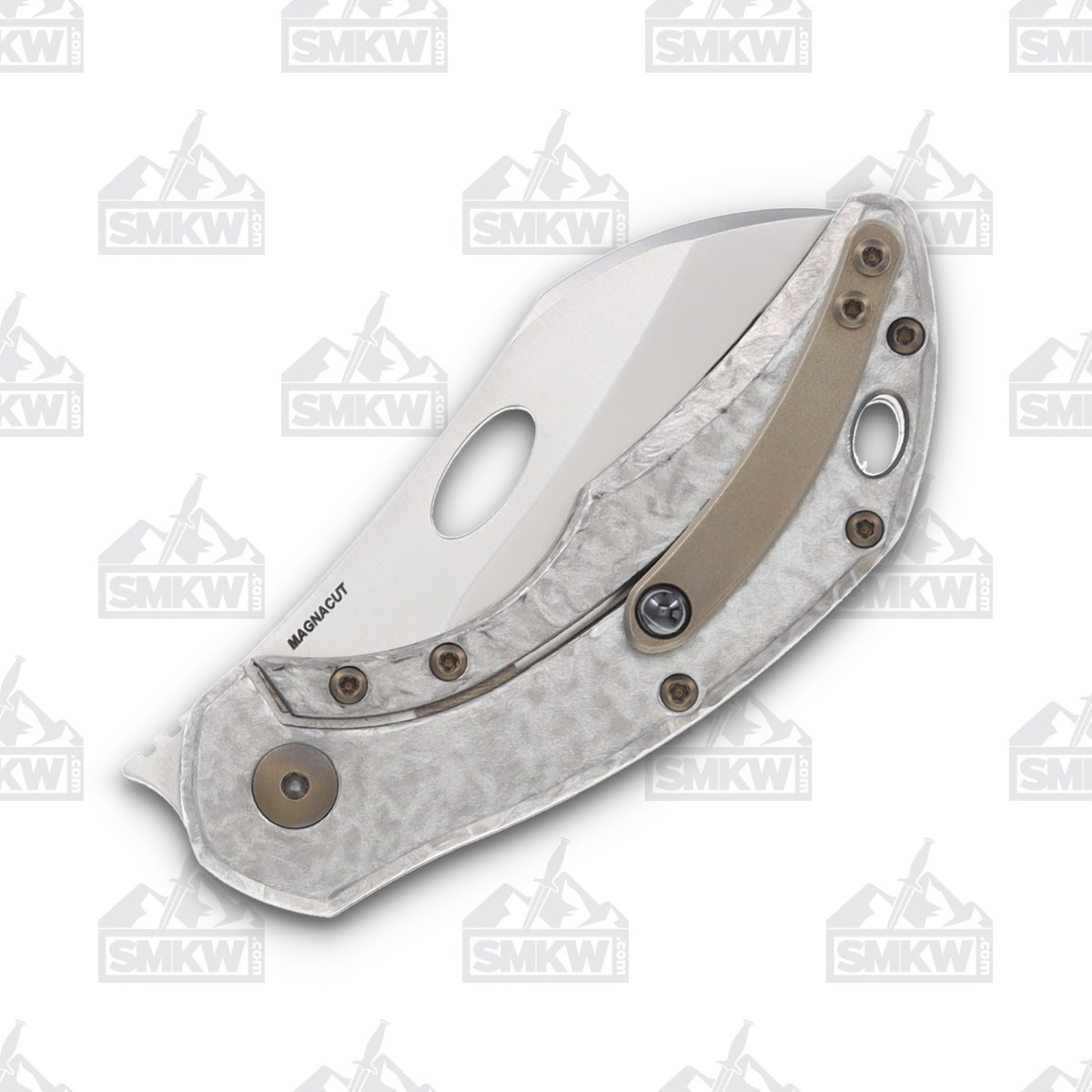 Olamic Busker Largo Folding Knife 016-L Satin Magnacut, Forged Gold FatCarbon BCF016L View 6