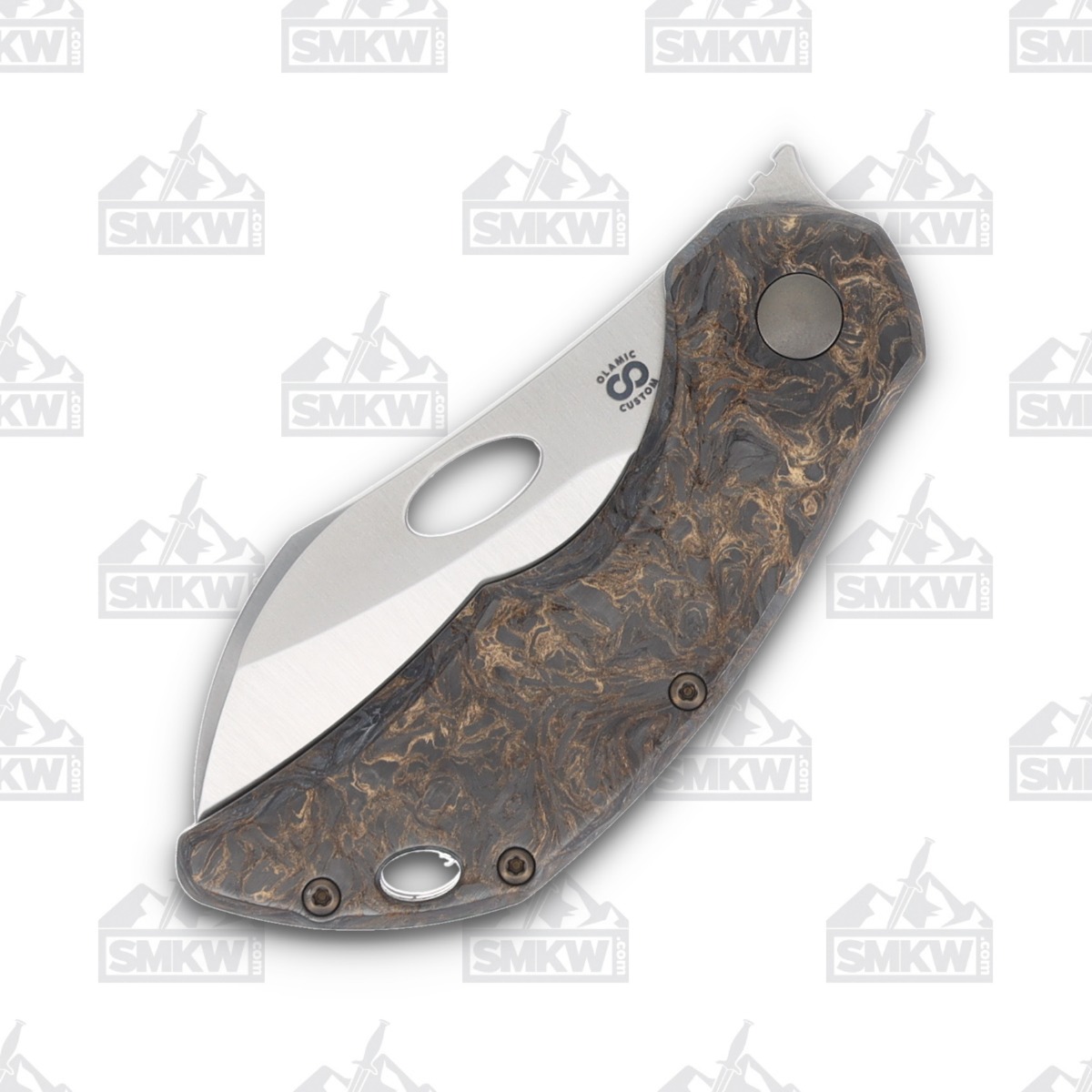 Olamic Busker Largo Folding Knife 016-L Satin Magnacut, Forged Gold FatCarbon BCF016L View 5