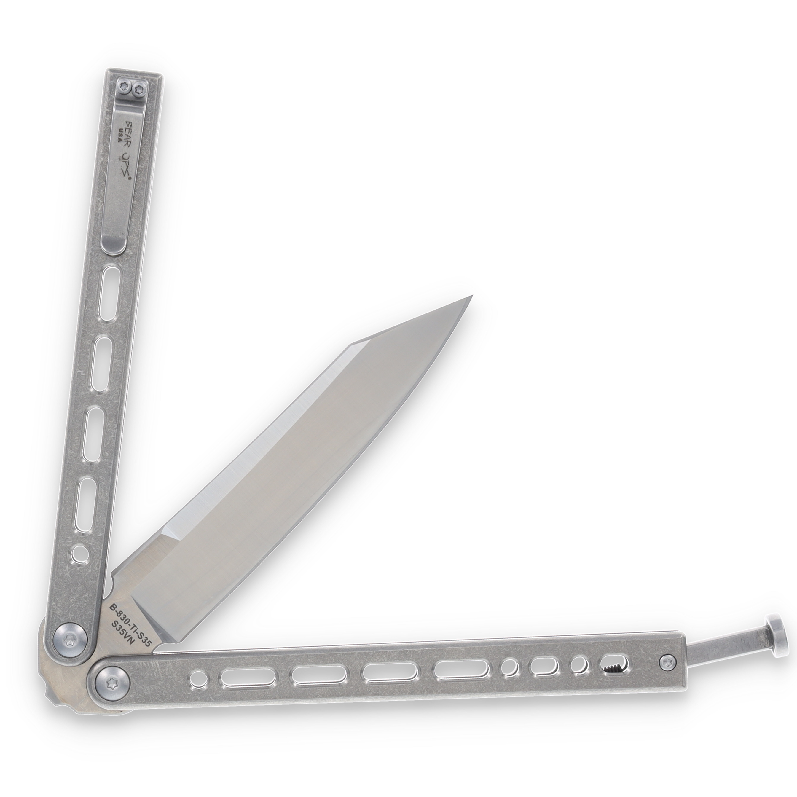 Bear & Son Bear OPS SMKW Exclusive Bear Song VII Balisong Titanium Reverse Tanto BRB830TIS35 View 3