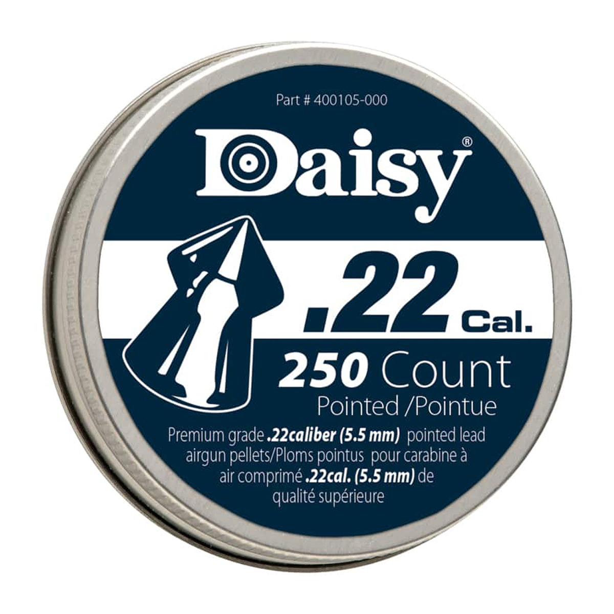 Daisy Precision Max .22 Caliber/5.5mm 250ct Pointed Nose Pellet Tin 7922 View 1