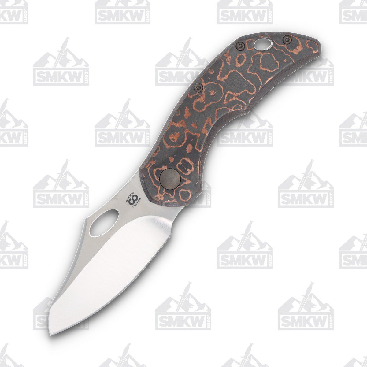 Olamic Busker Semper Folding Knife 024-S Satin Magnacut/Copper Camo FatCarbon BCF024S View 1