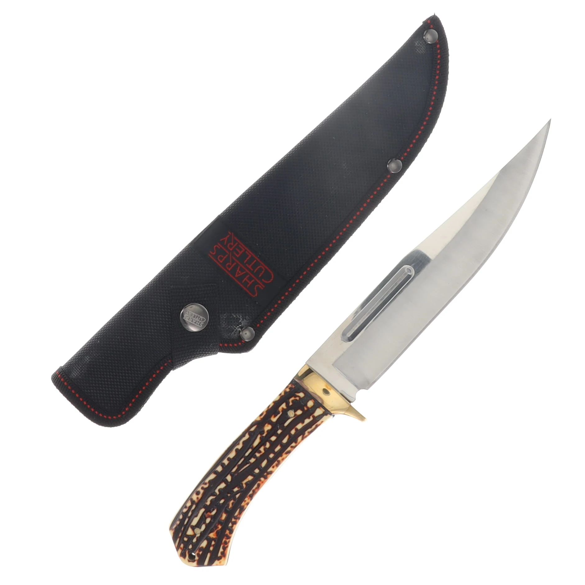 Frost Sharps Cutlery Bowie Fixed Blade Knife Stag Bone Resin 7in Clip Point FRSHP137SBR View 1