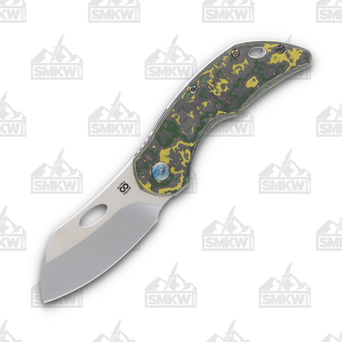 Olamic Busker Largo Framelock Folding Knife 006-L (Satin Magnacut, Toxic Storm FatCarbon/Neontropic) BCF006L View 1