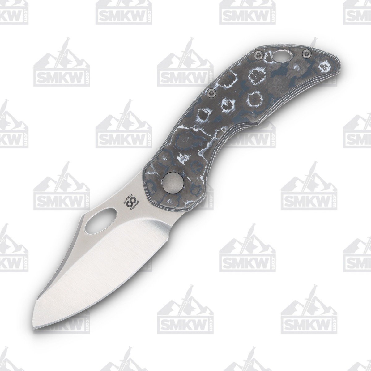 Olamic Busker Semper Framelock Folding Knife 017-S (Satin Magnacut, White Storm FatCarbon/Light Blast) BCF017S View 1